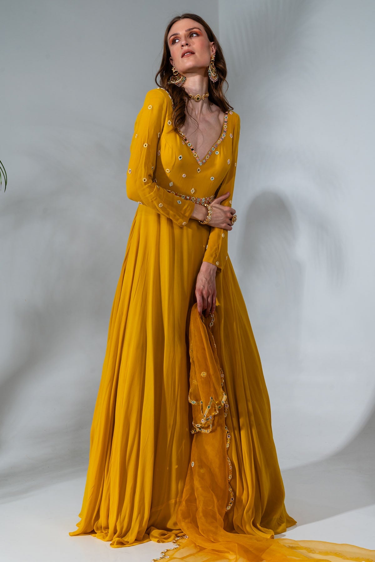 Designer Neha Khullar Yellow Georgette Anarkali Set for Women Online
